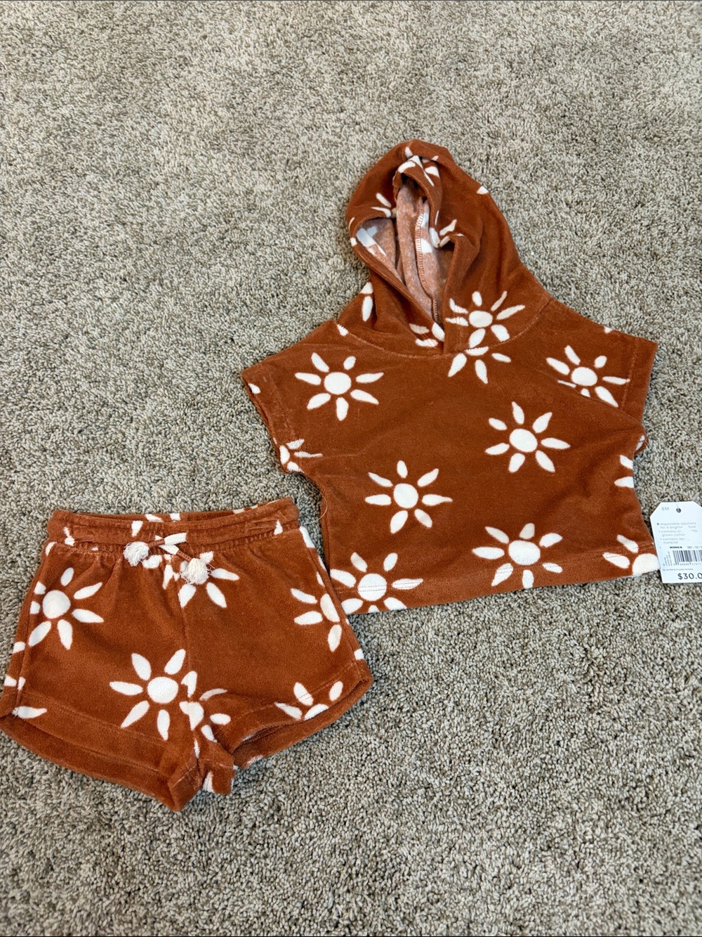 Little Co Kids Hooded Short Terricloth Set - Rust Floral Daisy